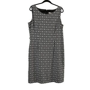 Jones Studio Black & White Geometric Print Sleeveless Lined Shift Work Dress, 16